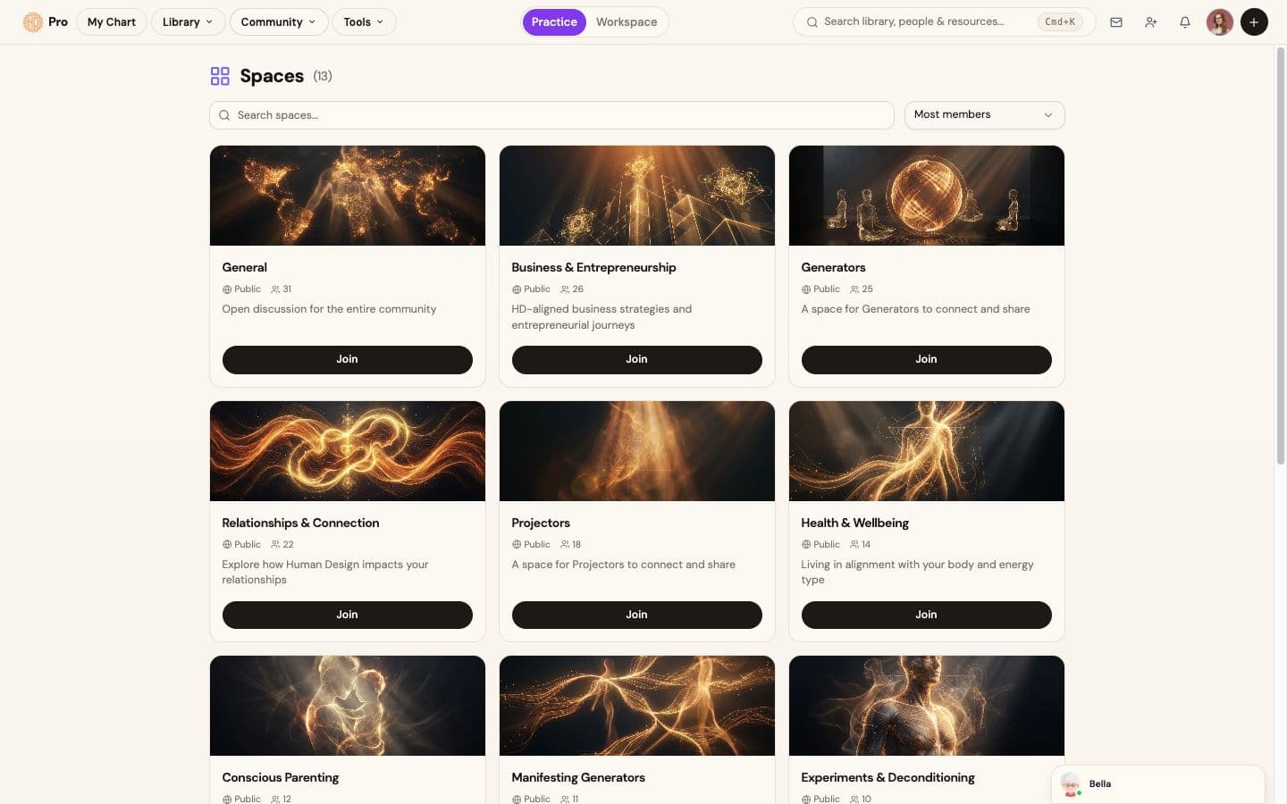 Spaces: focused rooms inside the community