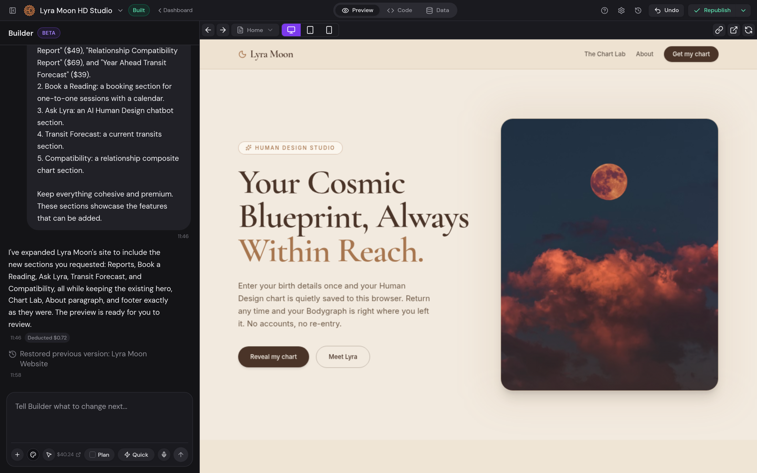 Edit your site by chatting, with a live preview beside you